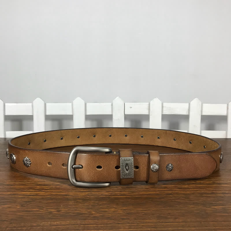 Cinturón de cuero para jeans estilo casual con tachuelas y remaches de metal estilo retro