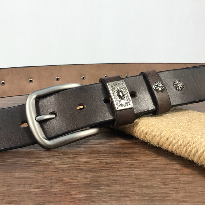 Cinturón de cuero para jeans estilo casual con tachuelas y remaches de metal estilo retro