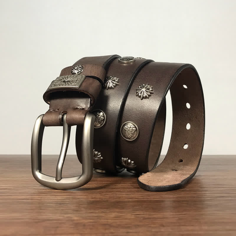 Cinturón de cuero para jeans estilo casual con tachuelas y remaches de metal estilo retro