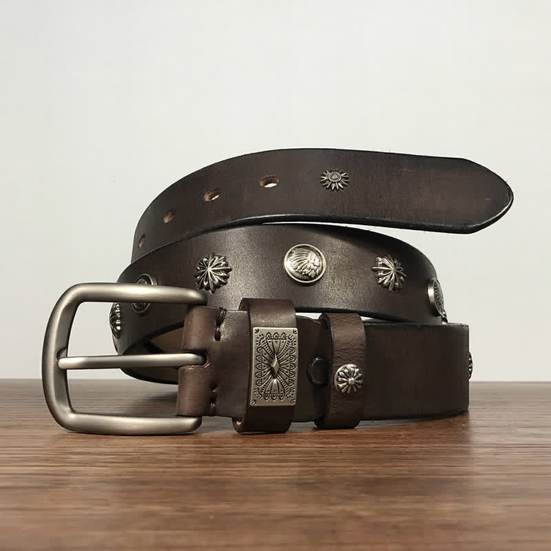 Cinturón de cuero para jeans estilo casual con tachuelas y remaches de metal estilo retro