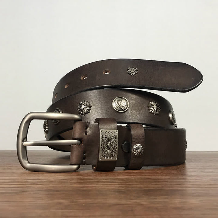 Cinturón de cuero para jeans estilo casual con tachuelas y remaches de metal estilo retro