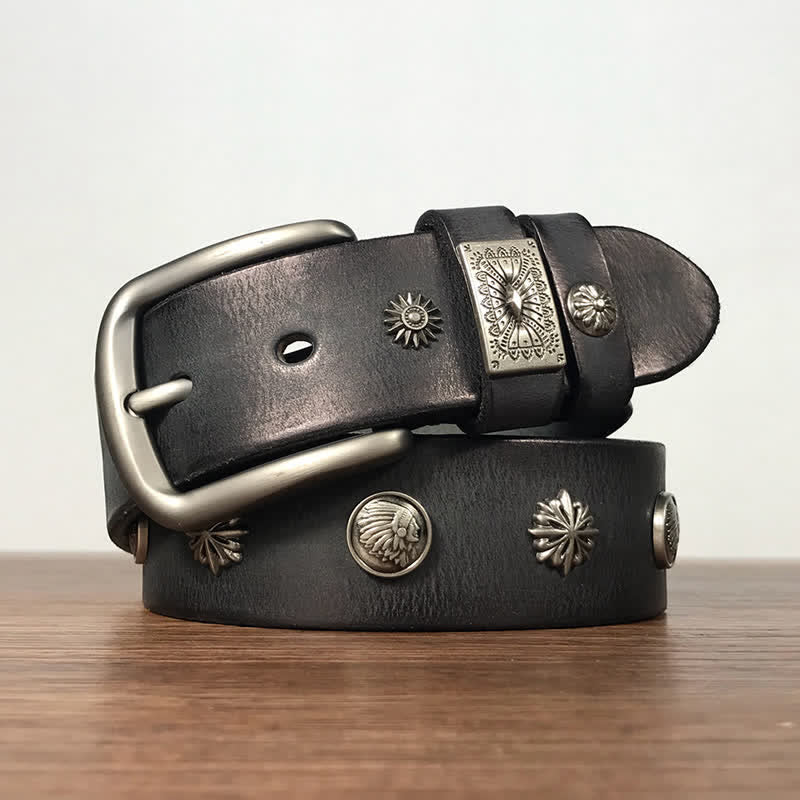 Cinturón de cuero para jeans estilo casual con tachuelas y remaches de metal estilo retro