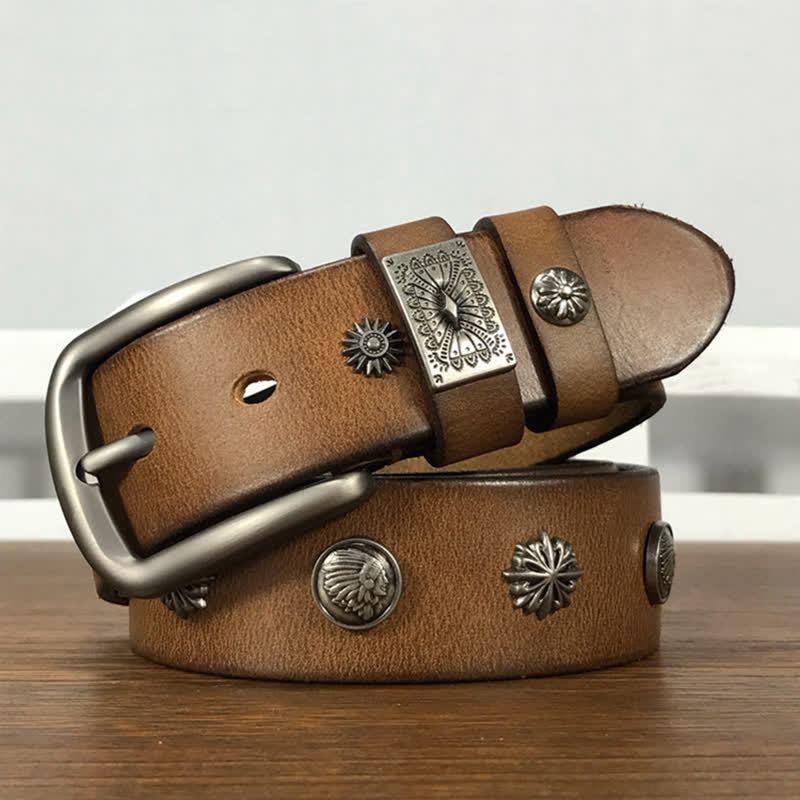 Cinturón de cuero para jeans estilo casual con tachuelas y remaches de metal estilo retro