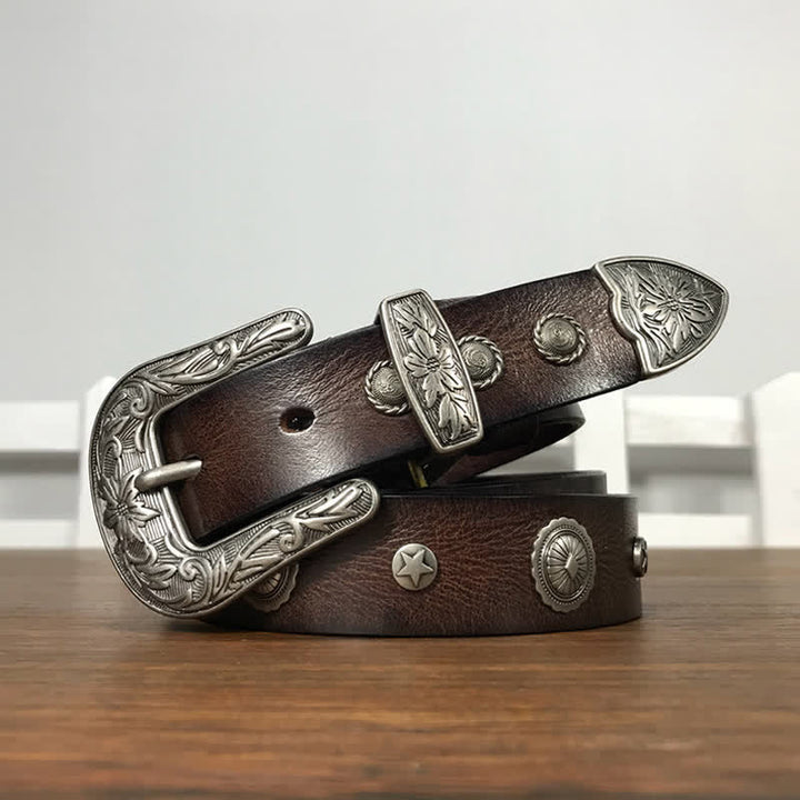 Cinturón de cuero con tachuelas y remaches redondos decorativos con personalidad