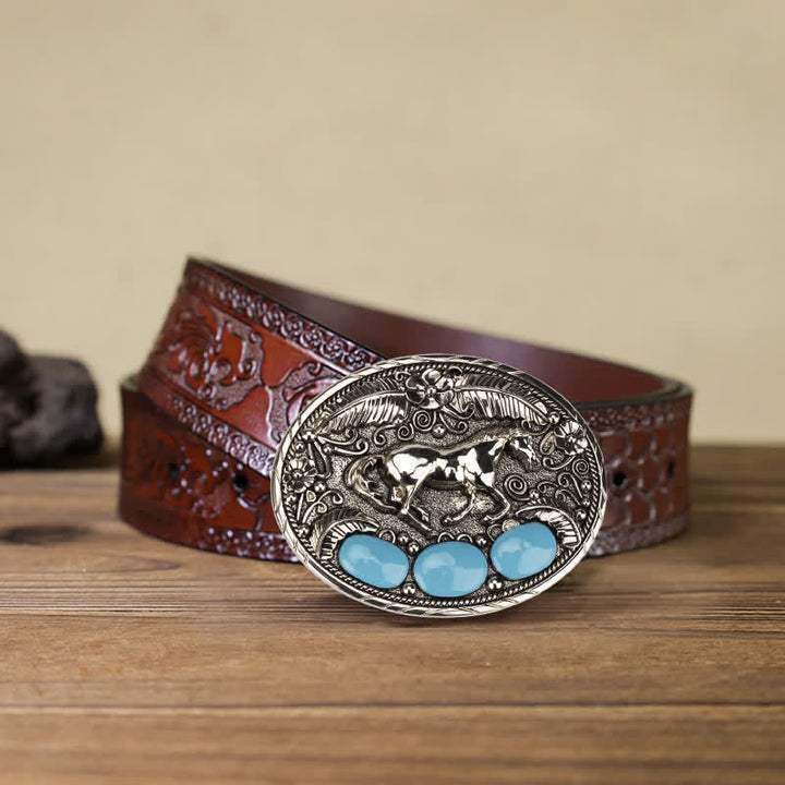 Cinturón de cuero con hebilla de imitación turquesa y águila para hombre, hecho a mano