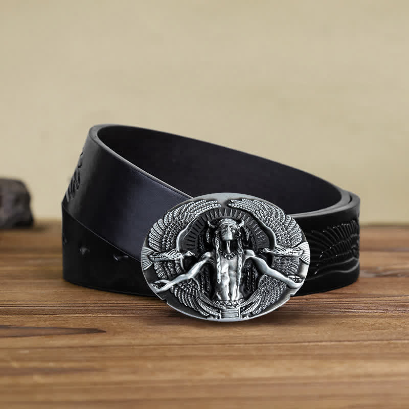 Cinturón de cuero con hebilla de gran espíritu indio para hombre, hecho a mano