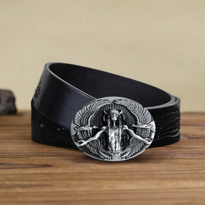Cinturón de cuero con hebilla de gran espíritu indio para hombre, hecho a mano