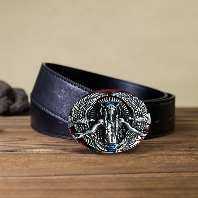 Cinturón de cuero con hebilla de gran espíritu indio para hombre, hecho a mano