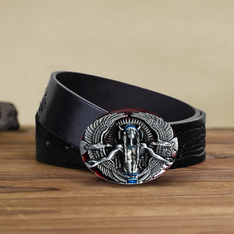 Cinturón de cuero con hebilla de gran espíritu indio para hombre, hecho a mano
