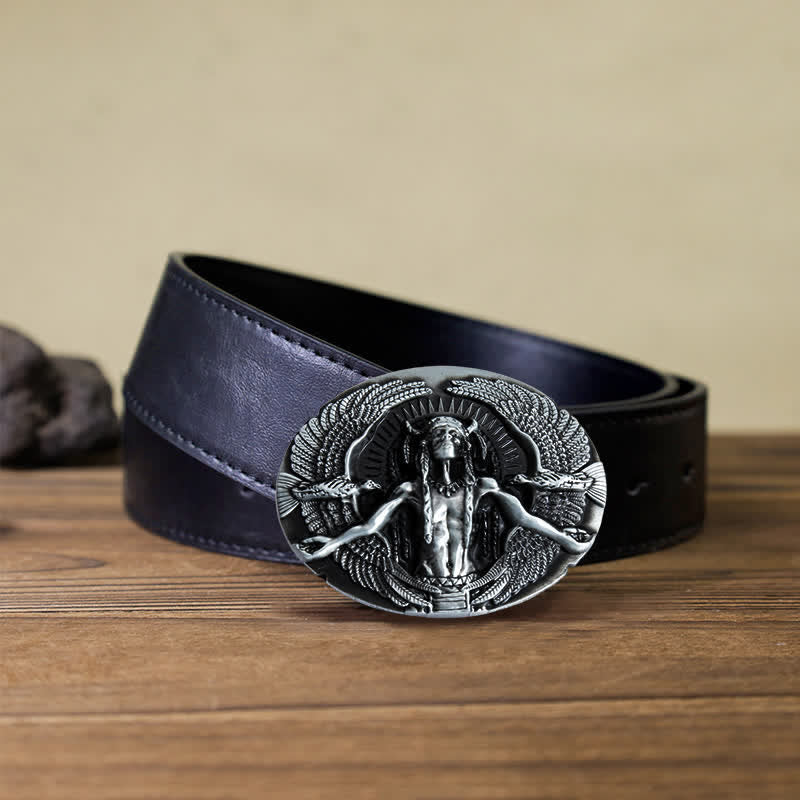 Cinturón de cuero con hebilla de gran espíritu indio para hombre, hecho a mano