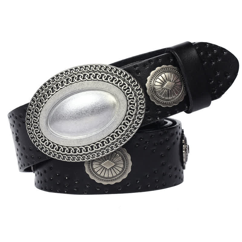 Cinturón de cuero con remaches y hebilla ovalada de estilo vintage para hombre