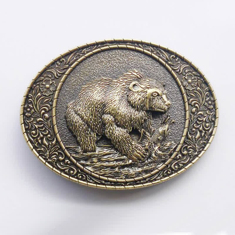 Cinturón de cuero con hebilla de oso y toro para hombre, hecho a mano, con diseño de animales salvajes