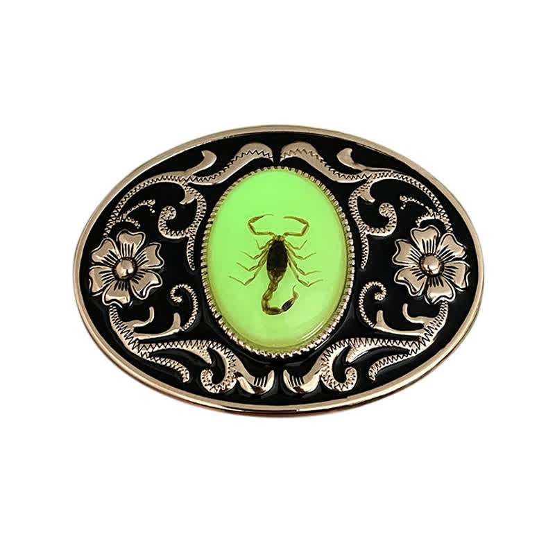 Cinturón de cuero con hebilla de escorpión luminoso y decorativo para hombre hecho a mano