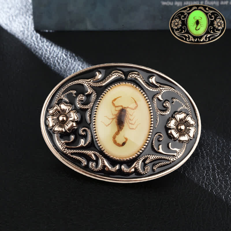 Cinturón de cuero con hebilla de escorpión luminoso y decorativo para hombre hecho a mano