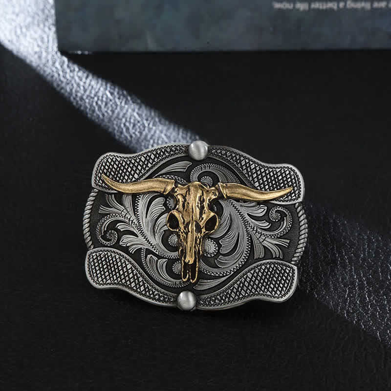Cinturón de cuero con hebilla de toro Longhorn de Texas para hombre, hecho a mano