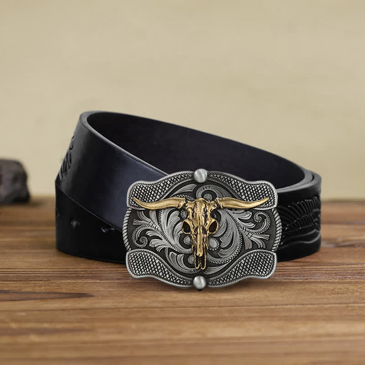 Cinturón de cuero con hebilla de toro Longhorn de Texas para hombre, hecho a mano
