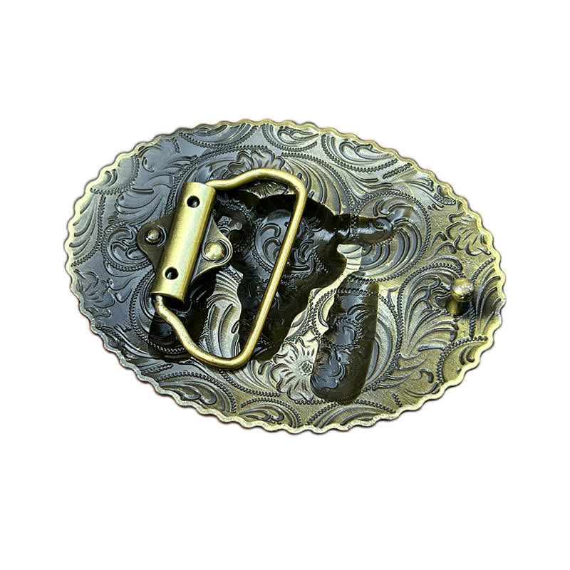 Cinturón de cuero con hebilla decorativa de plumas étnicas de toro para hombre