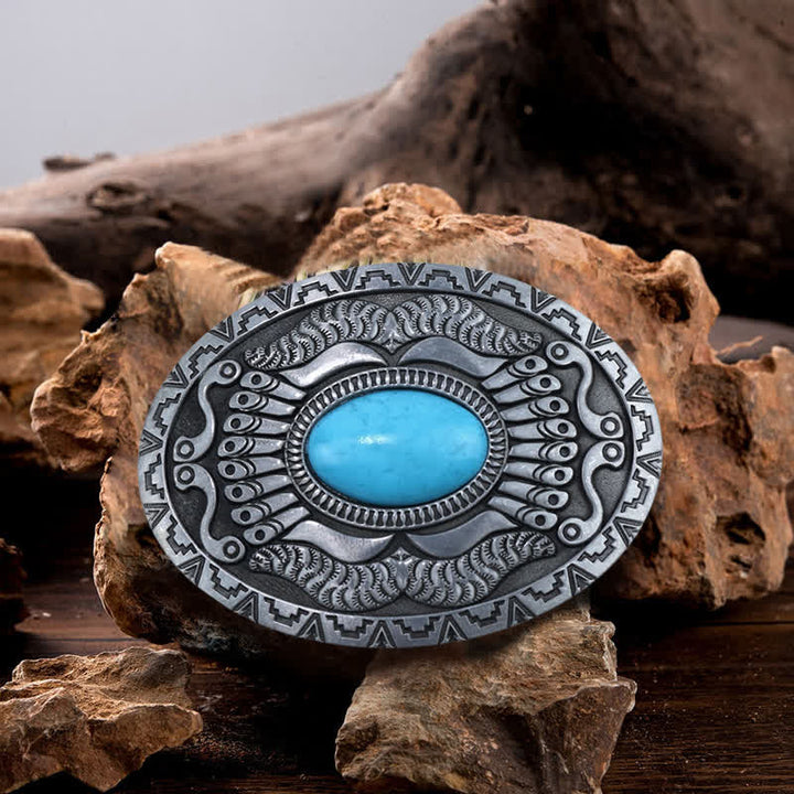 Cinturón de cuero con hebilla turquesa y escudo indio para hombre, hecho a mano