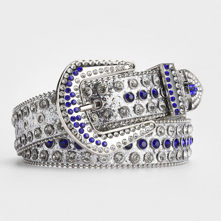Cinturón de cuero con tachuelas de cristal y brillantes diamantes de imitación