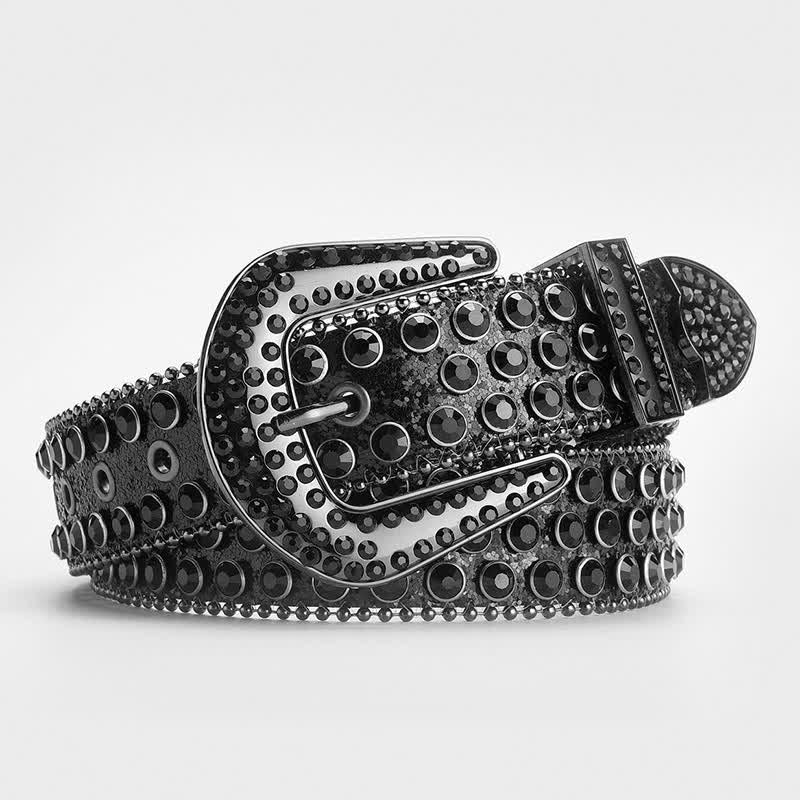 Cinturón de cuero con tachuelas de cristal y brillantes diamantes de imitación