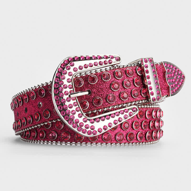 Cinturón de cuero con tachuelas de cristal y brillantes diamantes de imitación