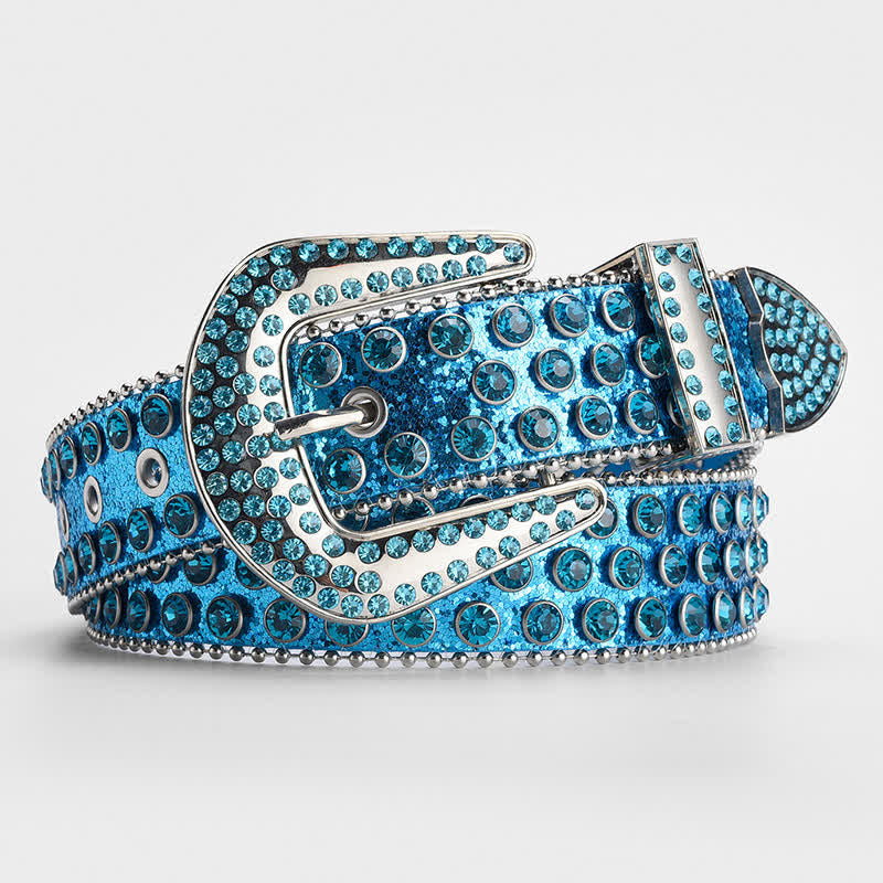 Cinturón de cuero con tachuelas de cristal y brillantes diamantes de imitación