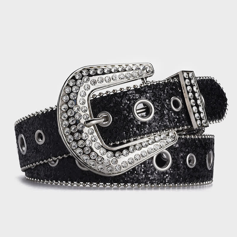 Cinturón de cuero con hebilla de diamantes de imitación y lentejuelas deslumbrantes
