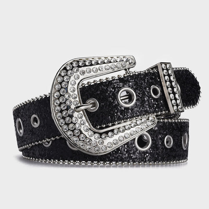 Cinturón de cuero con hebilla de diamantes de imitación y lentejuelas deslumbrantes