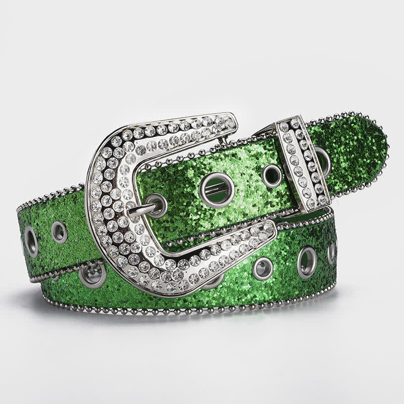 Cinturón de cuero con hebilla de diamantes de imitación y lentejuelas deslumbrantes
