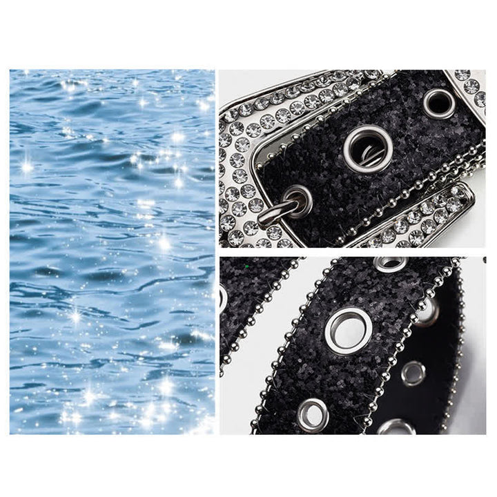 Cinturón de cuero con hebilla de diamantes de imitación y lentejuelas deslumbrantes