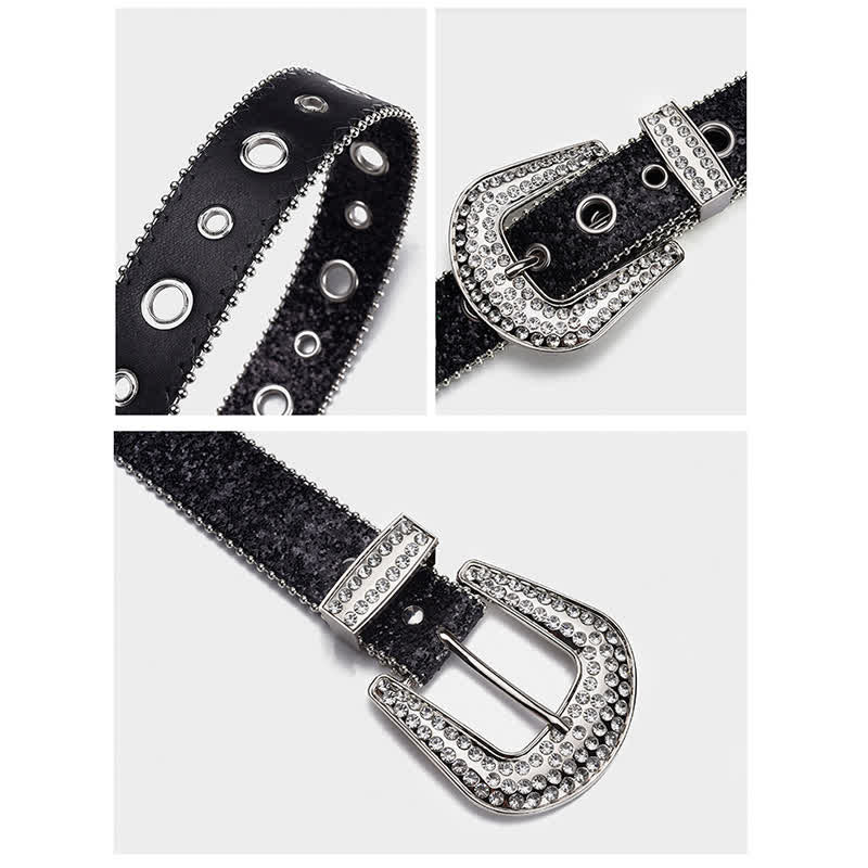 Cinturón de cuero con hebilla de diamantes de imitación y lentejuelas deslumbrantes