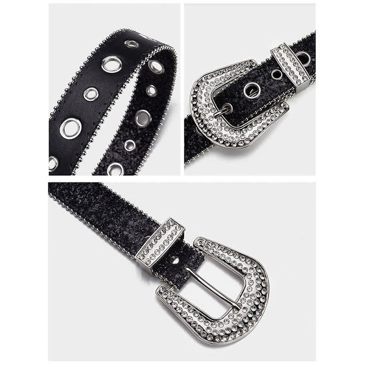 Cinturón de cuero con hebilla de diamantes de imitación y lentejuelas deslumbrantes