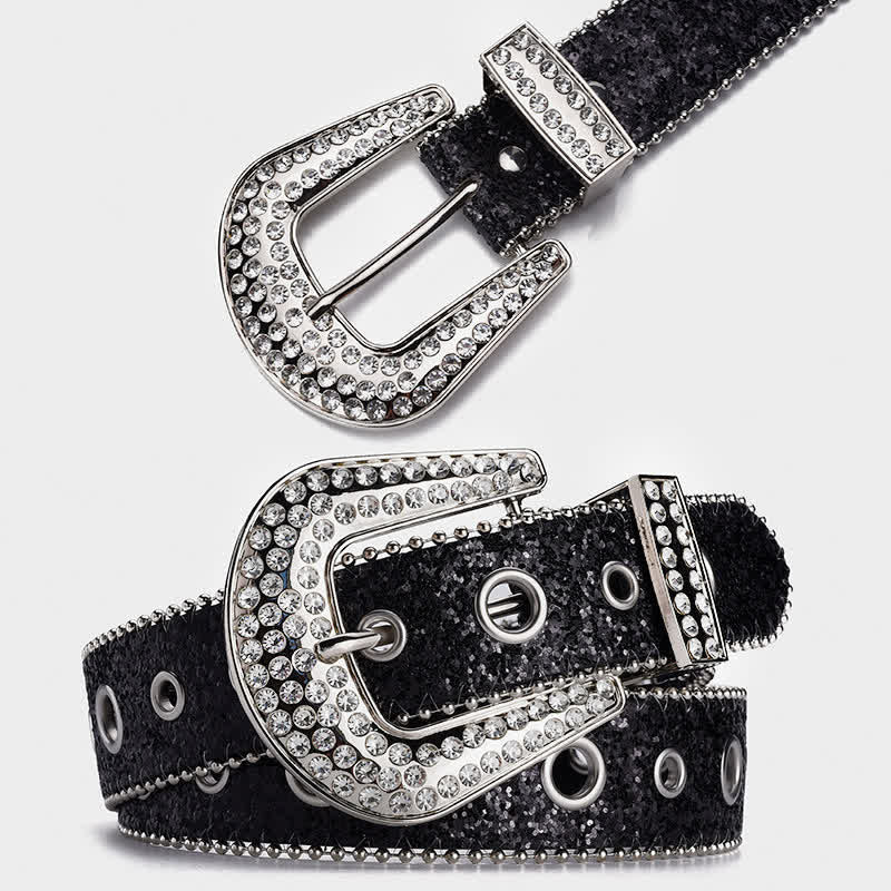 Cinturón de cuero con hebilla de diamantes de imitación y lentejuelas deslumbrantes