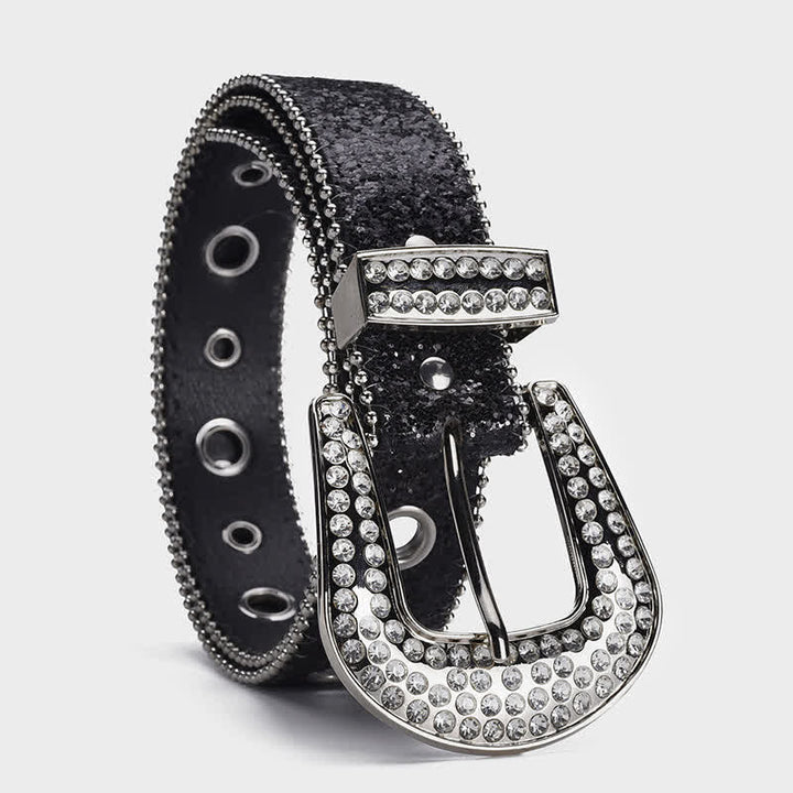 Cinturón de cuero con hebilla de diamantes de imitación y lentejuelas deslumbrantes