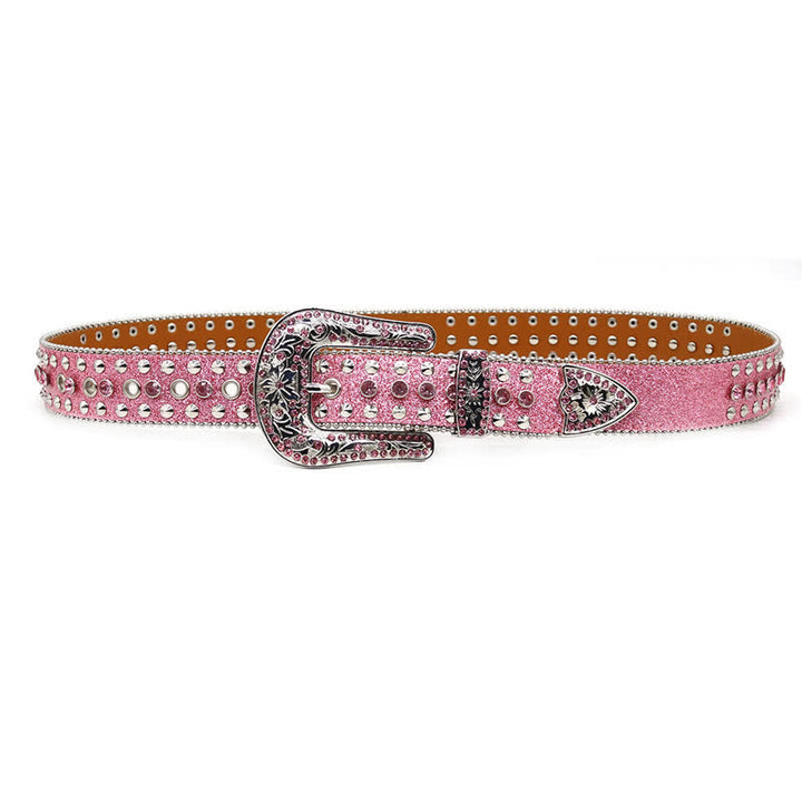 Cinturón de cuero con tachuelas y diamantes de imitación con forma de cruz gótica
