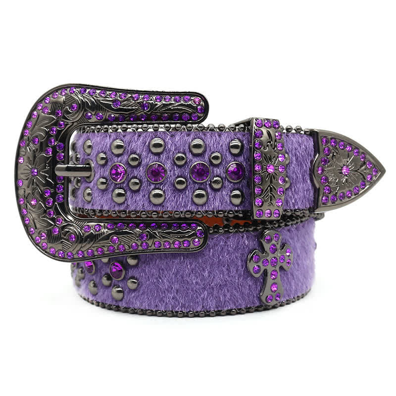 Cinturón de cuero con tachuelas y diamantes de imitación brillantes