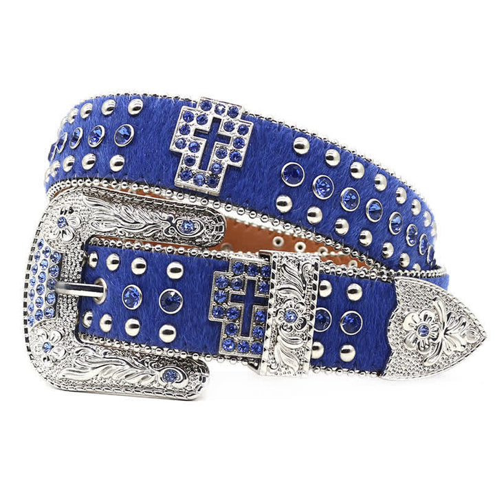 Cinturón de cuero con tachuelas y diamantes de imitación brillantes