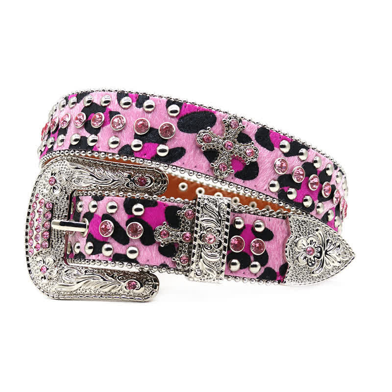 Cinturón de cuero con tachuelas y diamantes de imitación brillantes