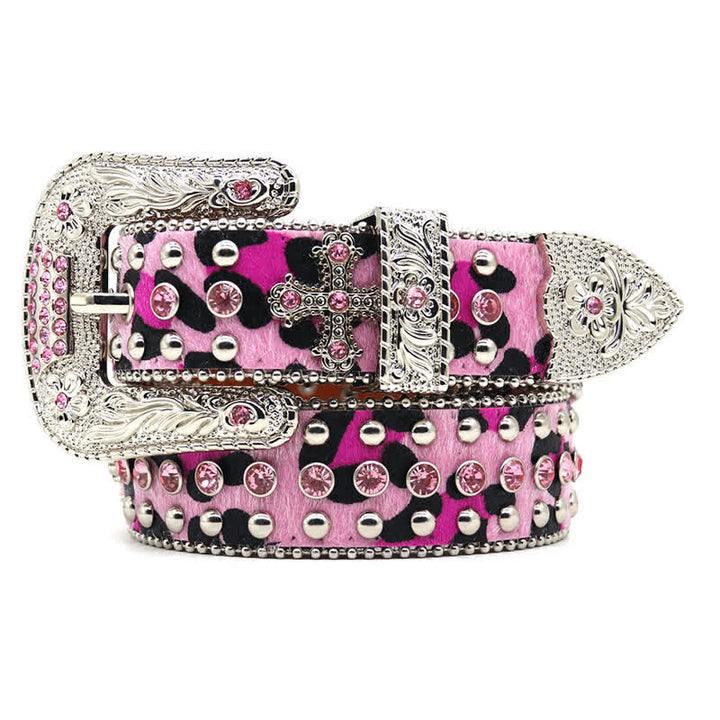 Cinturón de cuero con tachuelas y diamantes de imitación brillantes