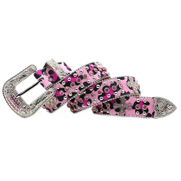 Cinturón de cuero con tachuelas y diamantes de imitación brillantes
