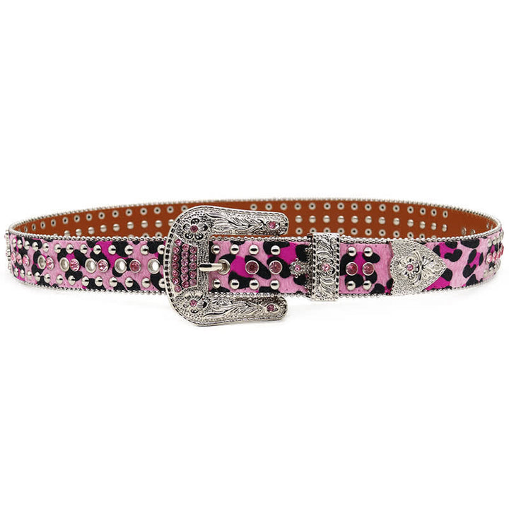 Cinturón de cuero con tachuelas y diamantes de imitación brillantes