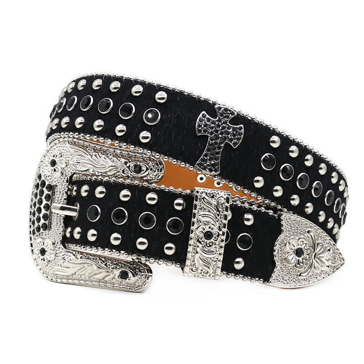 Cinturón de cuero con tachuelas y diamantes de imitación brillantes