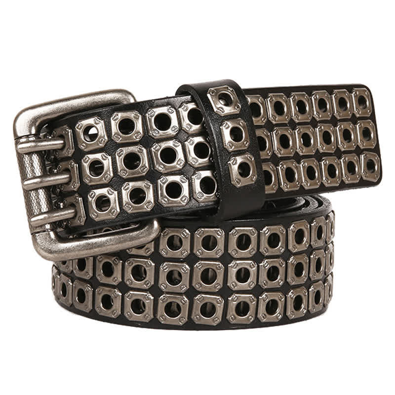 Cinturón de cuero con remaches cuadrados estilo punk rock y heavy metal
