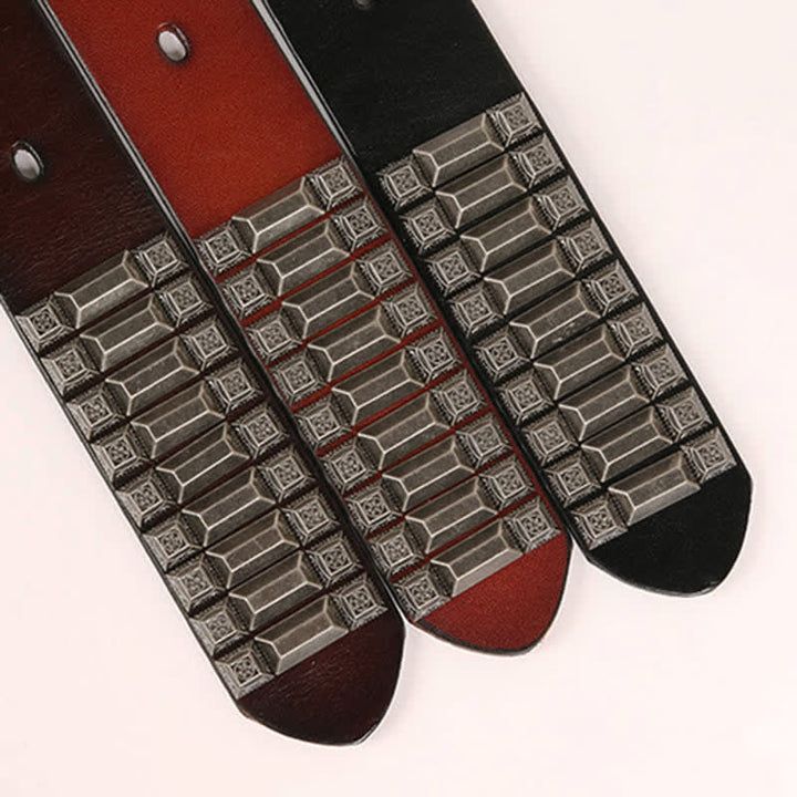 Cinturón de cuero con tachuelas y remaches de metal geométricos vintage