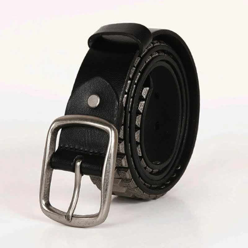 Cinturón de cuero con tachuelas y remaches de metal geométricos vintage