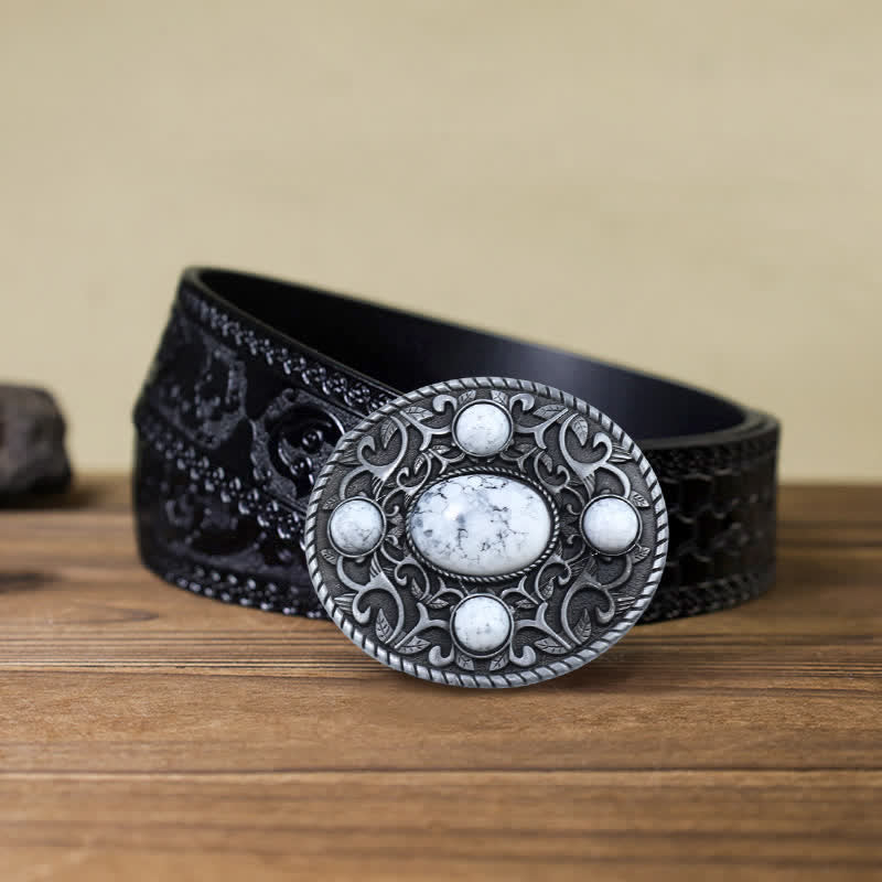 Cinturón de cuero con hebilla turquesa de vaquero occidental para hombre hecho a mano