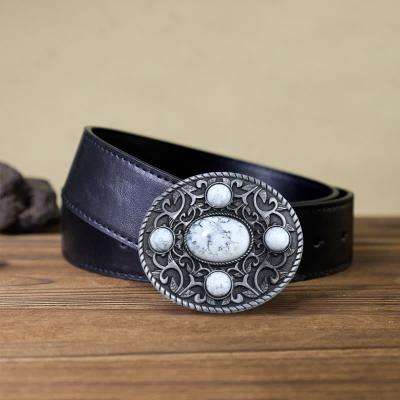 Cinturón de cuero con hebilla turquesa de vaquero occidental para hombre hecho a mano