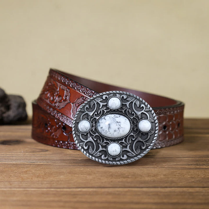 Cinturón de cuero con hebilla turquesa de vaquero occidental para hombre hecho a mano