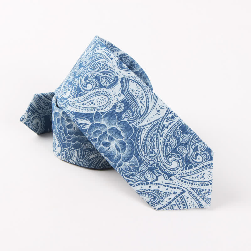 Corbata de algodón con estampado de calavera y espina de pez azul estilo británico para hombre