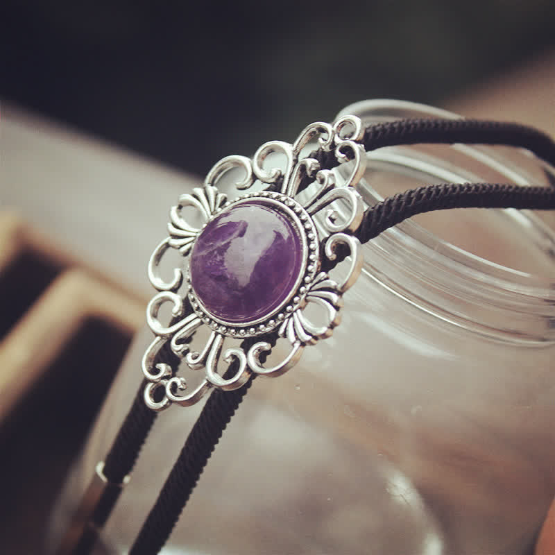 Corbata de bolo con colgante de medallón de piedra de arte único